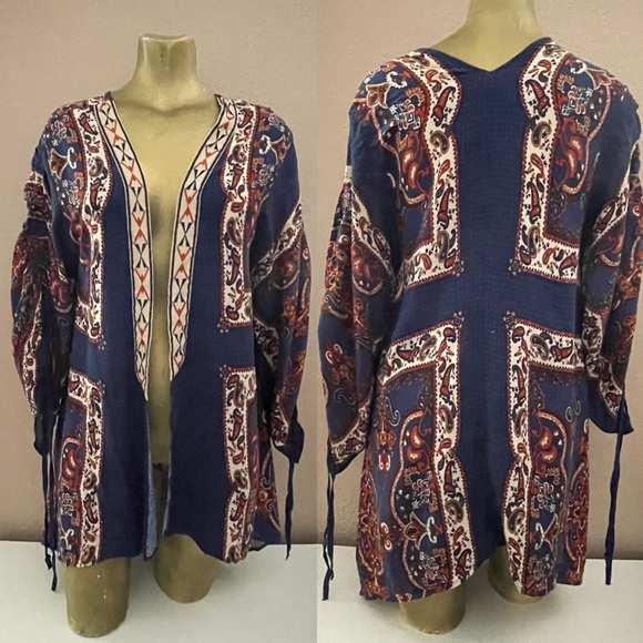 FLYING TOMATO Boho Paisley Print KIMONO Jacket S/M - Picture 1 of 10